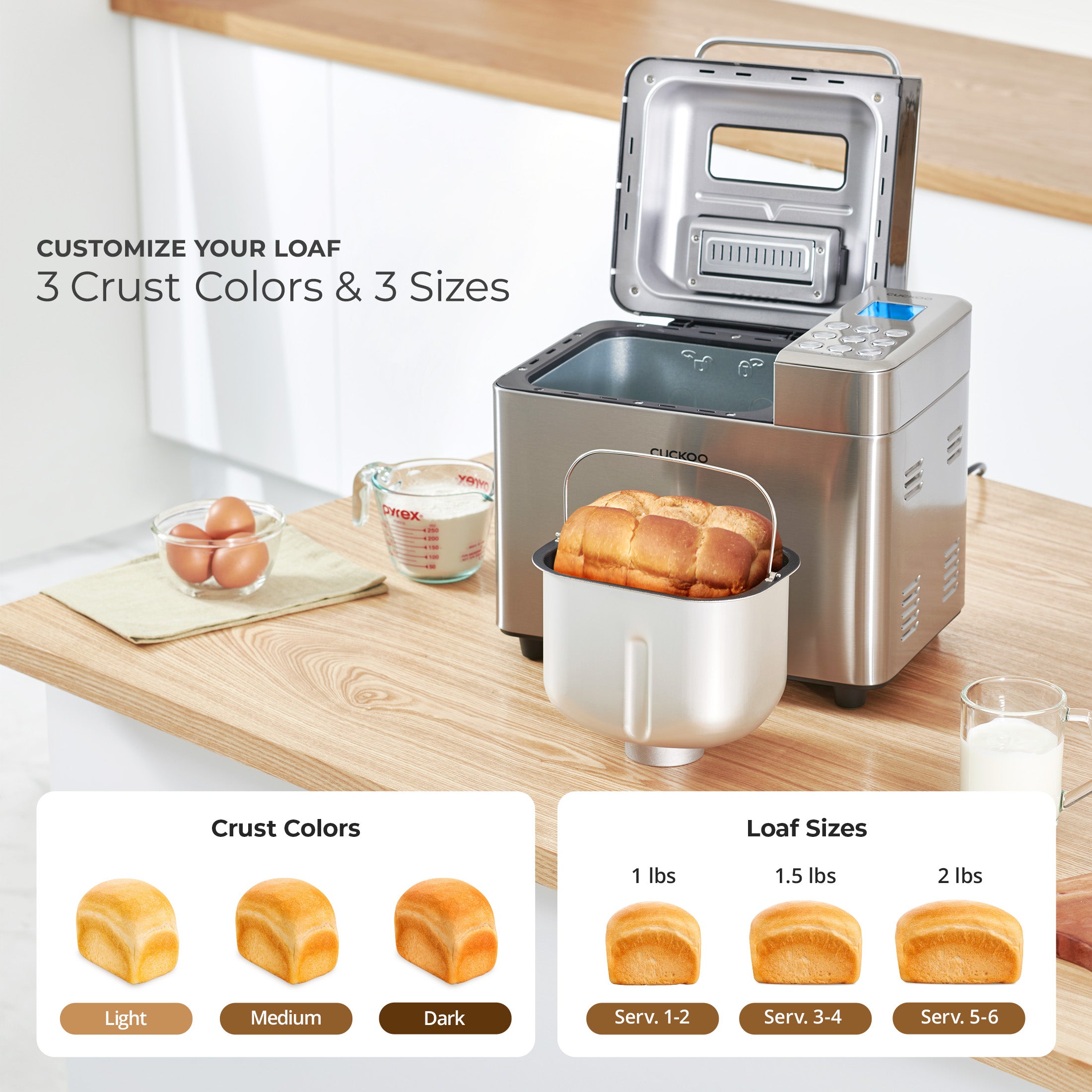 Bread Maker (CBM-AAB101S) Automatic with 15 Menu Options, 3 Crust Colors, and Up to 2lb Loaf Capacity