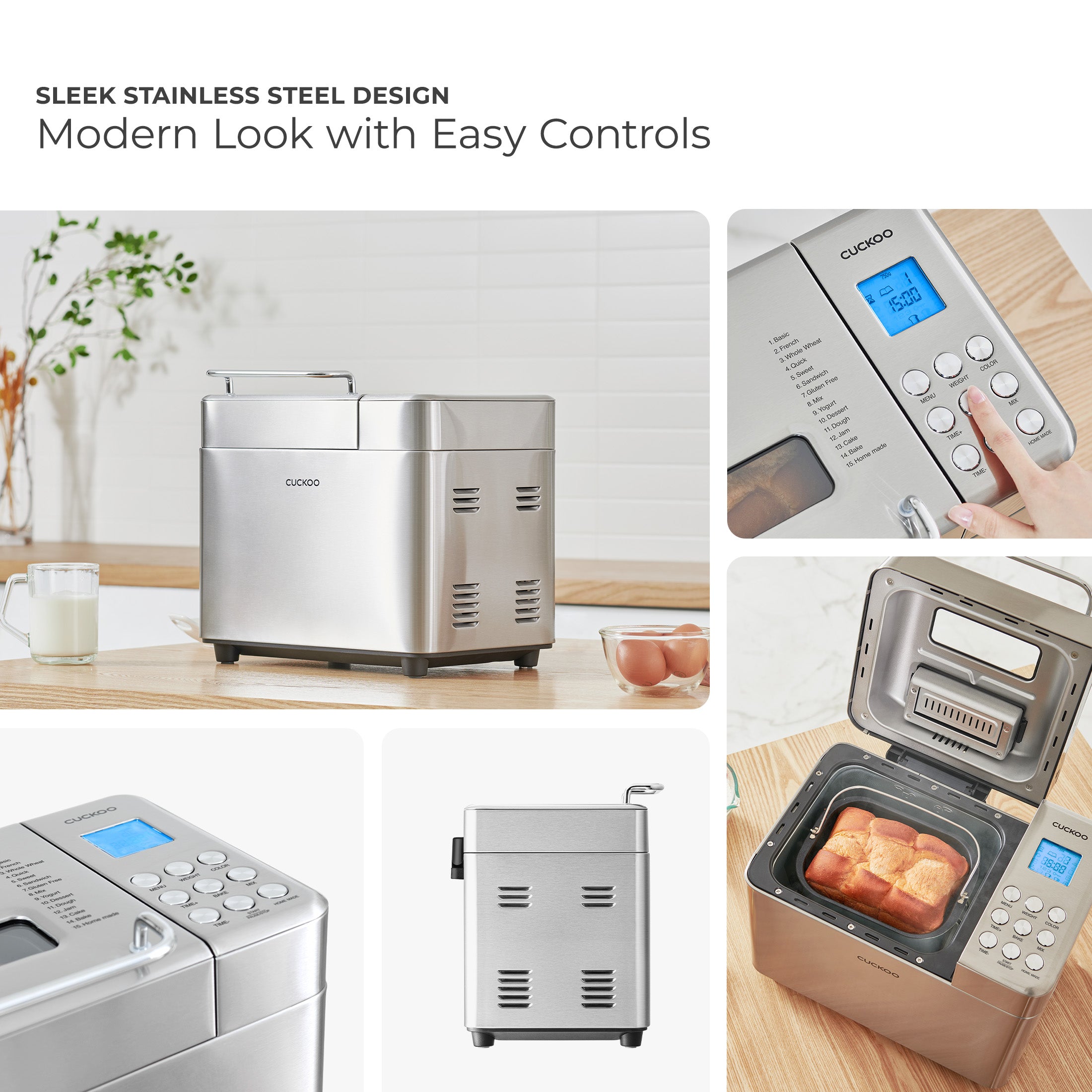 Bread Maker (CBM-AAB101S) Automatic with 15 Menu Options, 3 Crust Colors, and Up to 2lb Loaf Capacity