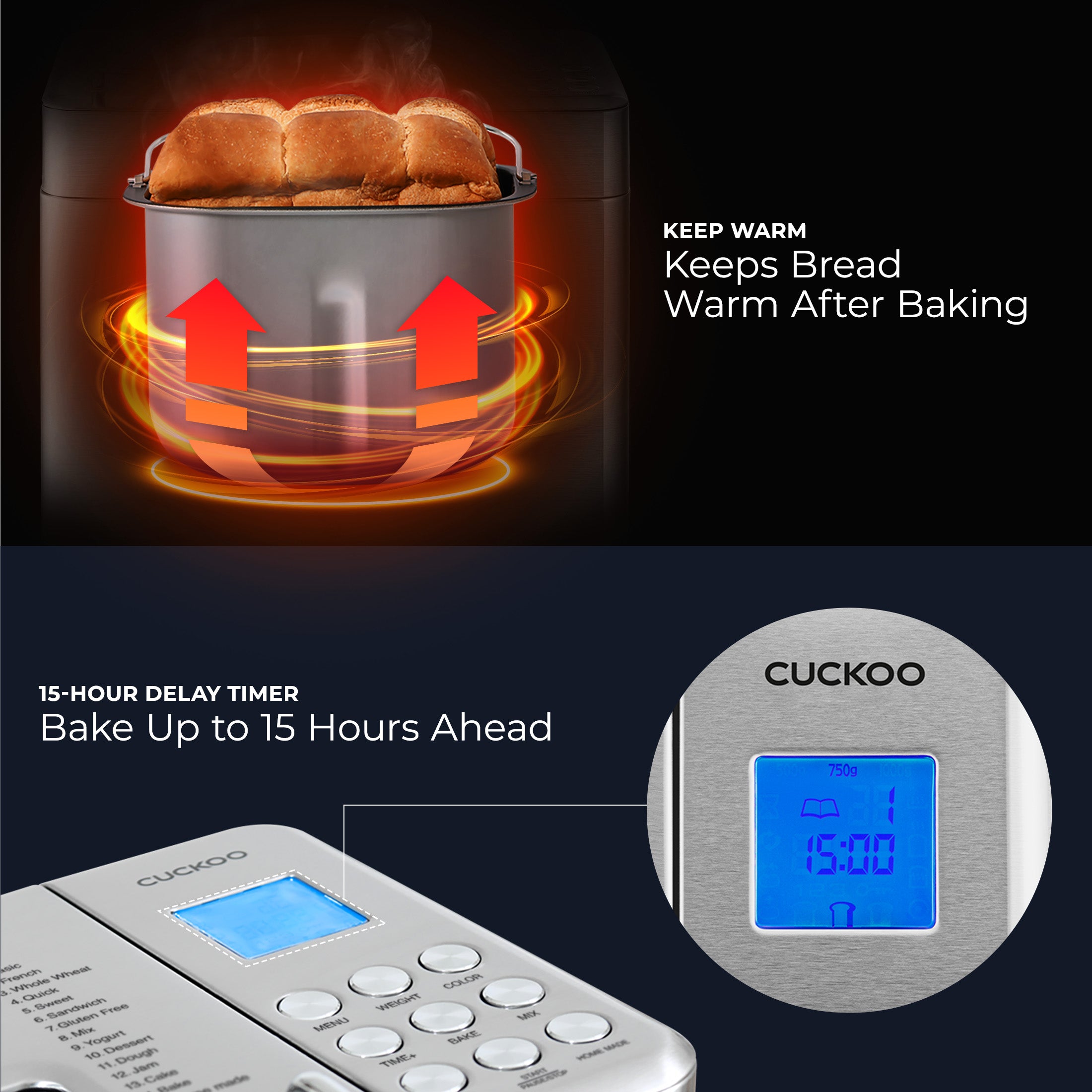 Bread Maker (CBM-AAB101S) Automatic with 15 Menu Options, 3 Crust Colors, and Up to 2lb Loaf Capacity