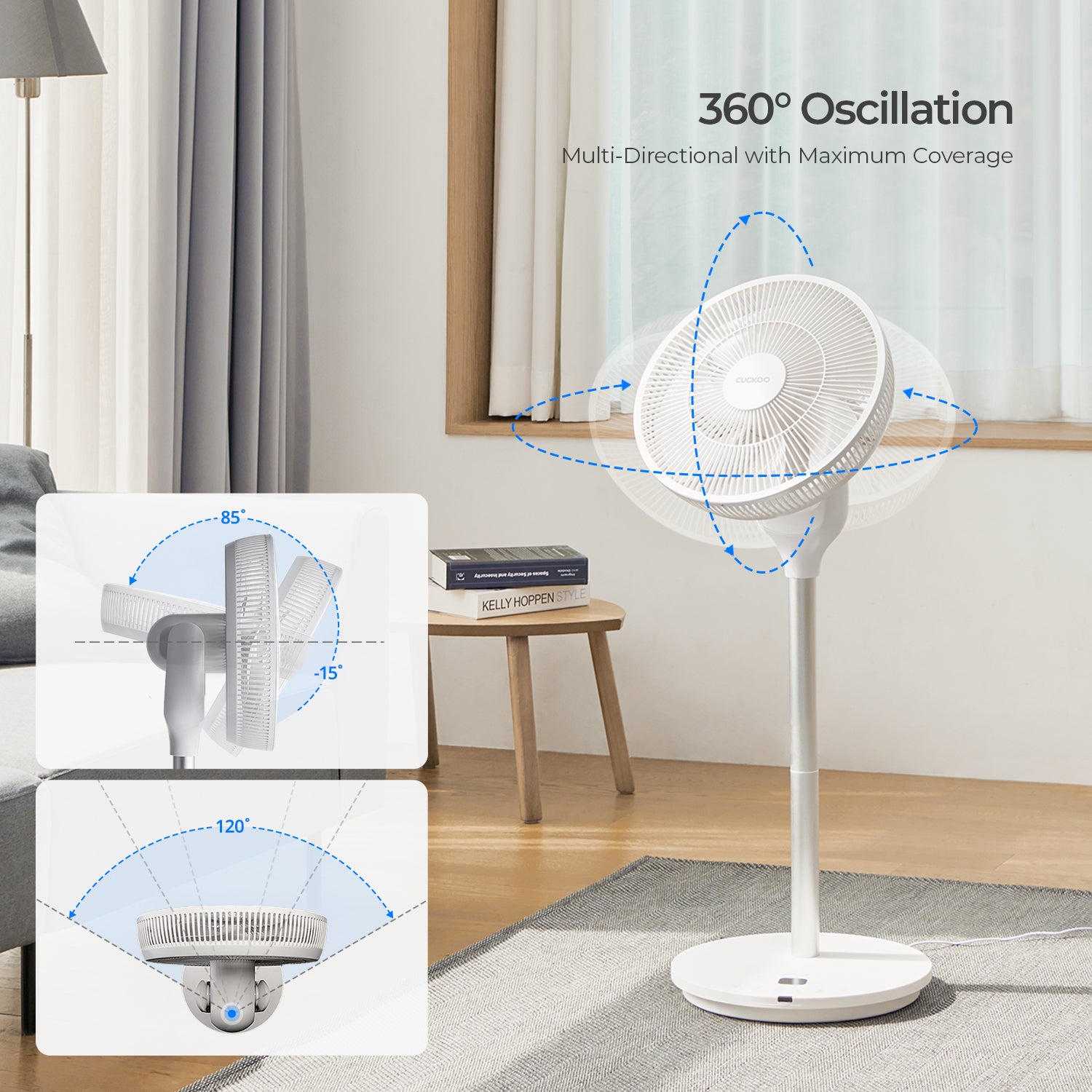 360° Rotation 14" Air Circulator (CF-AC1410WH),Standing Fan with 12 Speeds