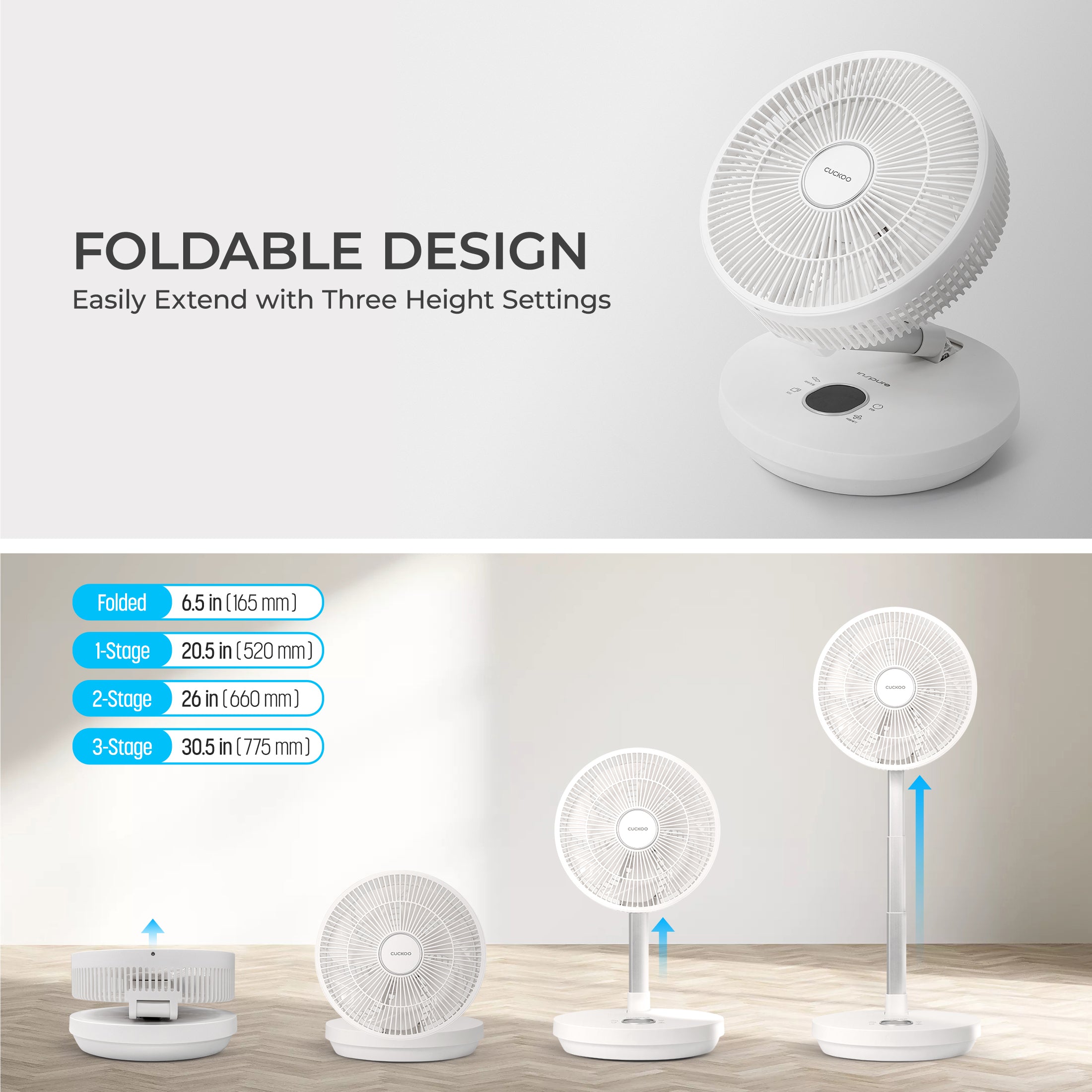 10" Cordless Foldable Air Circulator (CF-ECL1010WH) – Up to 30 Hours of Wireless Use