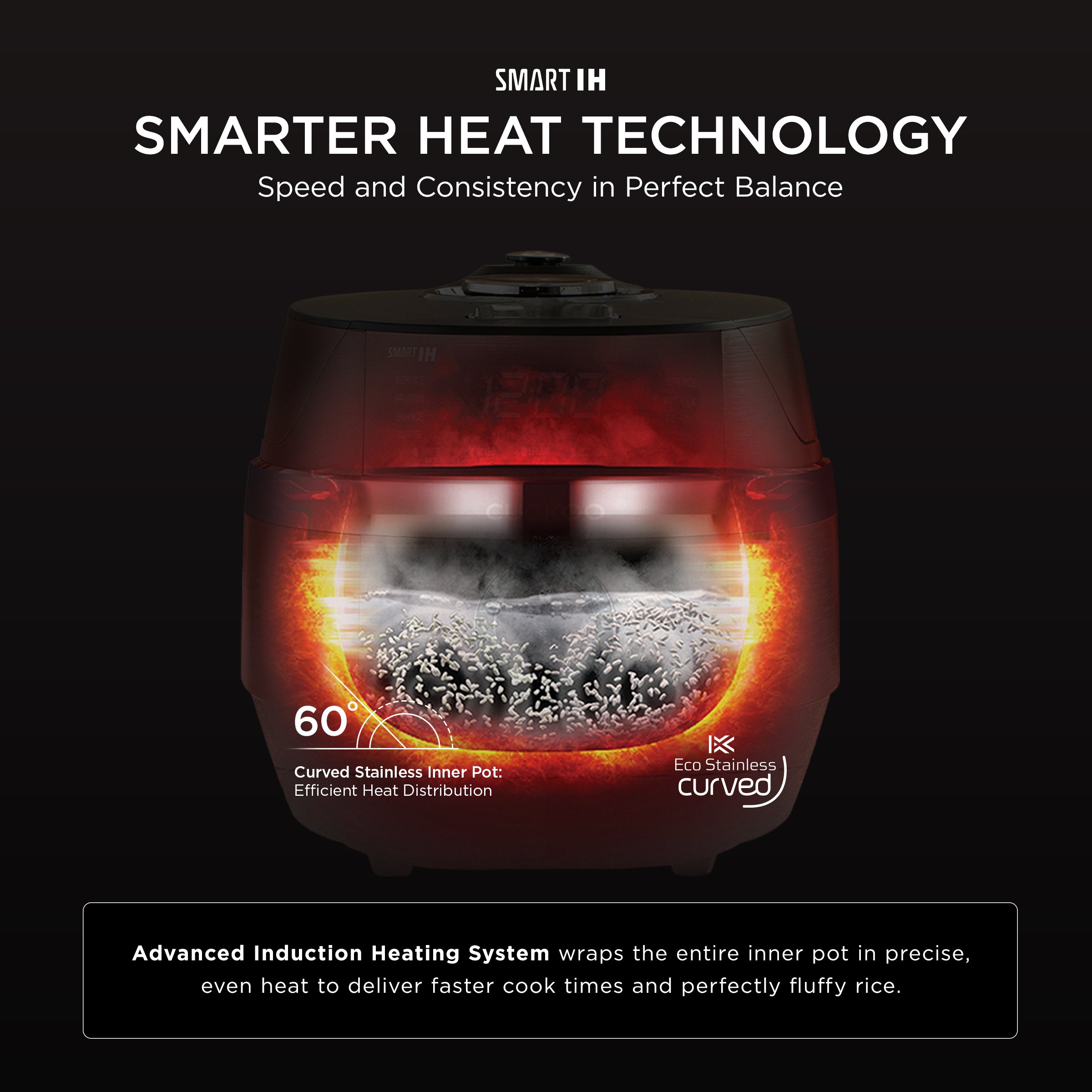 'SMART IH SMARTER HEAT TECHNOLOGY' and text at the bottom describes the advanced induction heating system.