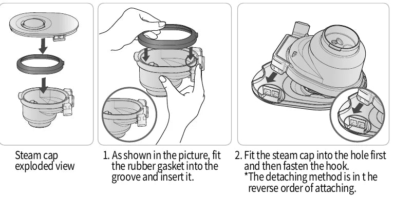 Steam cap exploded view and assembly steps