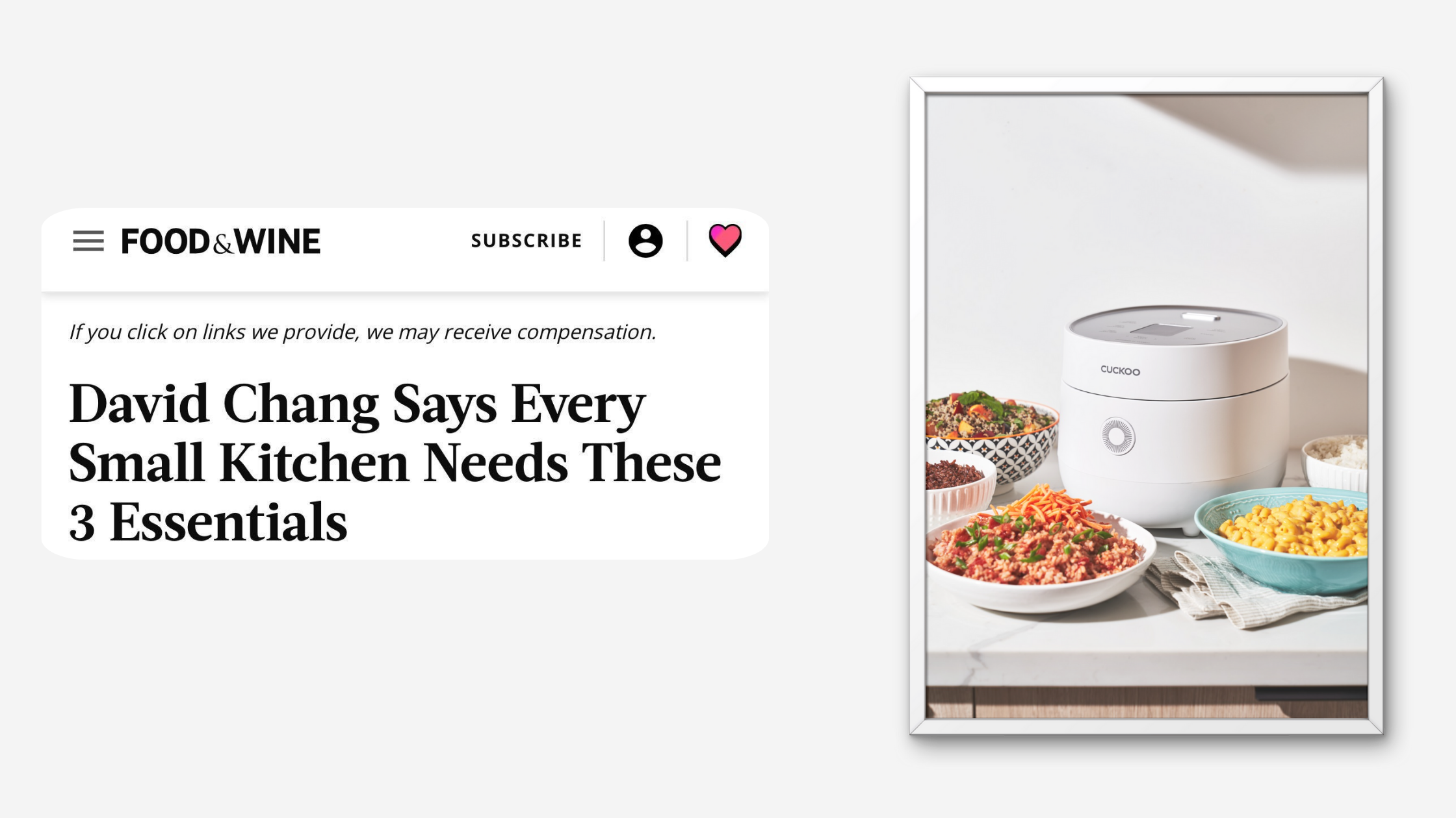 CUCKOO's CR-0375FW Featured in Food & Wine Article on David Chang’s Kitchen Essentials
