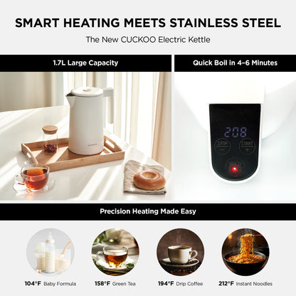 Electric Kettle 1.7L with Stainless Steel Interior, Cordless Design & Keep-Warm Function, Ideal for Tea, Coffee, Instant Meals & More (CK-C170TB/CK-C170TW)