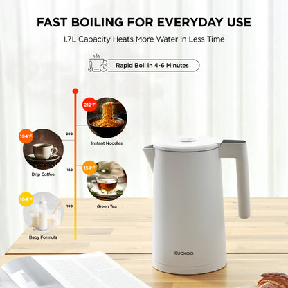 Electric Kettle 1.7L with Stainless Steel Interior, Cordless Design & Keep-Warm Function, Ideal for Tea, Coffee, Instant Meals & More (CK-C170TB/CK-C170TW)