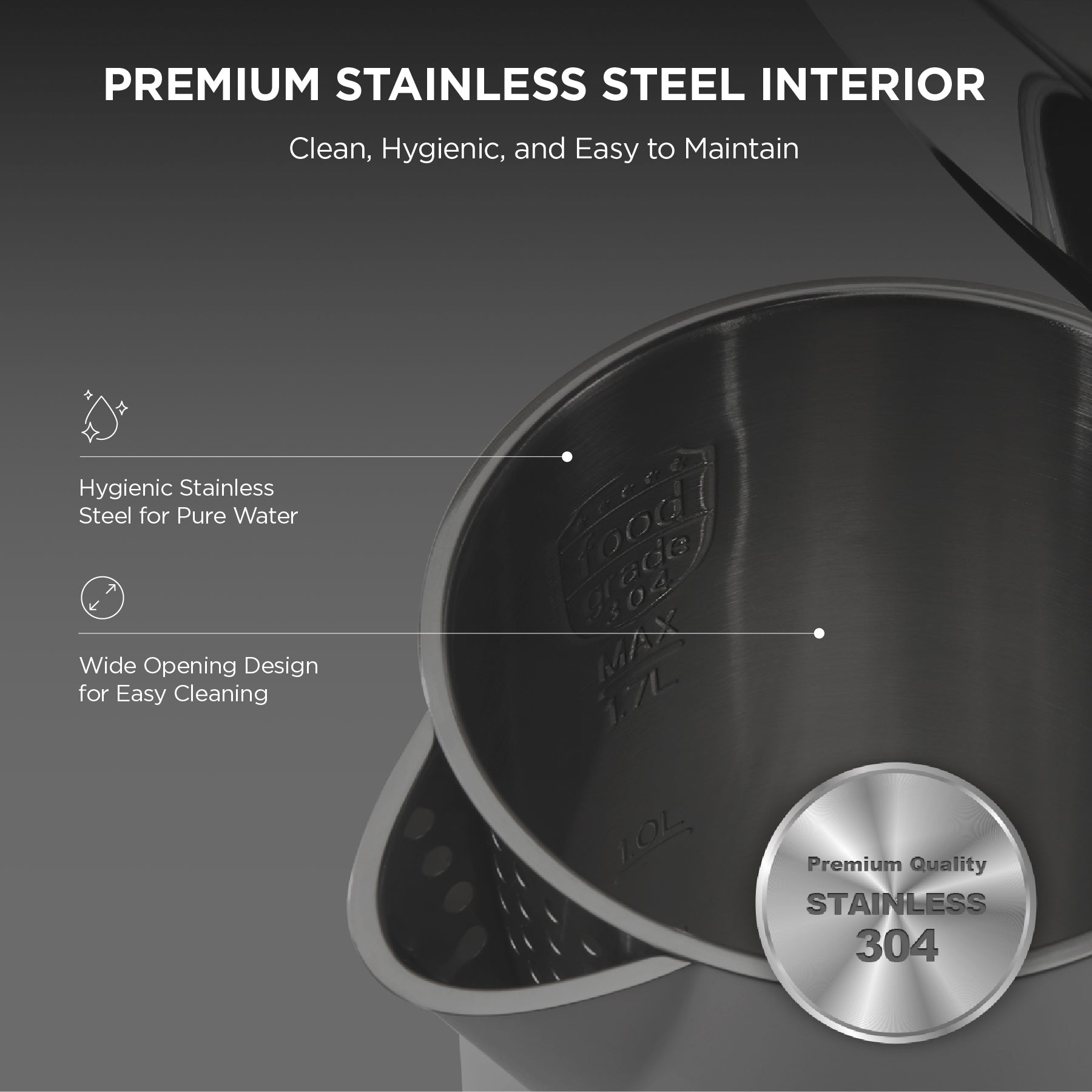Electric Kettle 1.7L with Stainless Steel Interior, Cordless Design & Keep-Warm Function, Ideal for Tea, Coffee, Instant Meals & More (CK-C170TB/CK-C170TW)