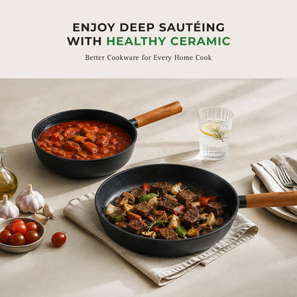 [NEW] 7" Gourmet Ceramic-Coated Nonstick  Wok Pan for Healthier Frying & Sautéing (COP-D1810B)