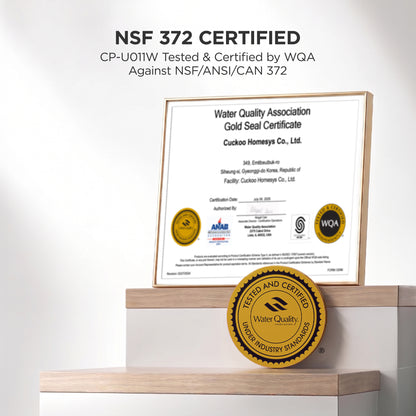 NSF 372 Certified. CP-U001W Tested & Certified by WQA