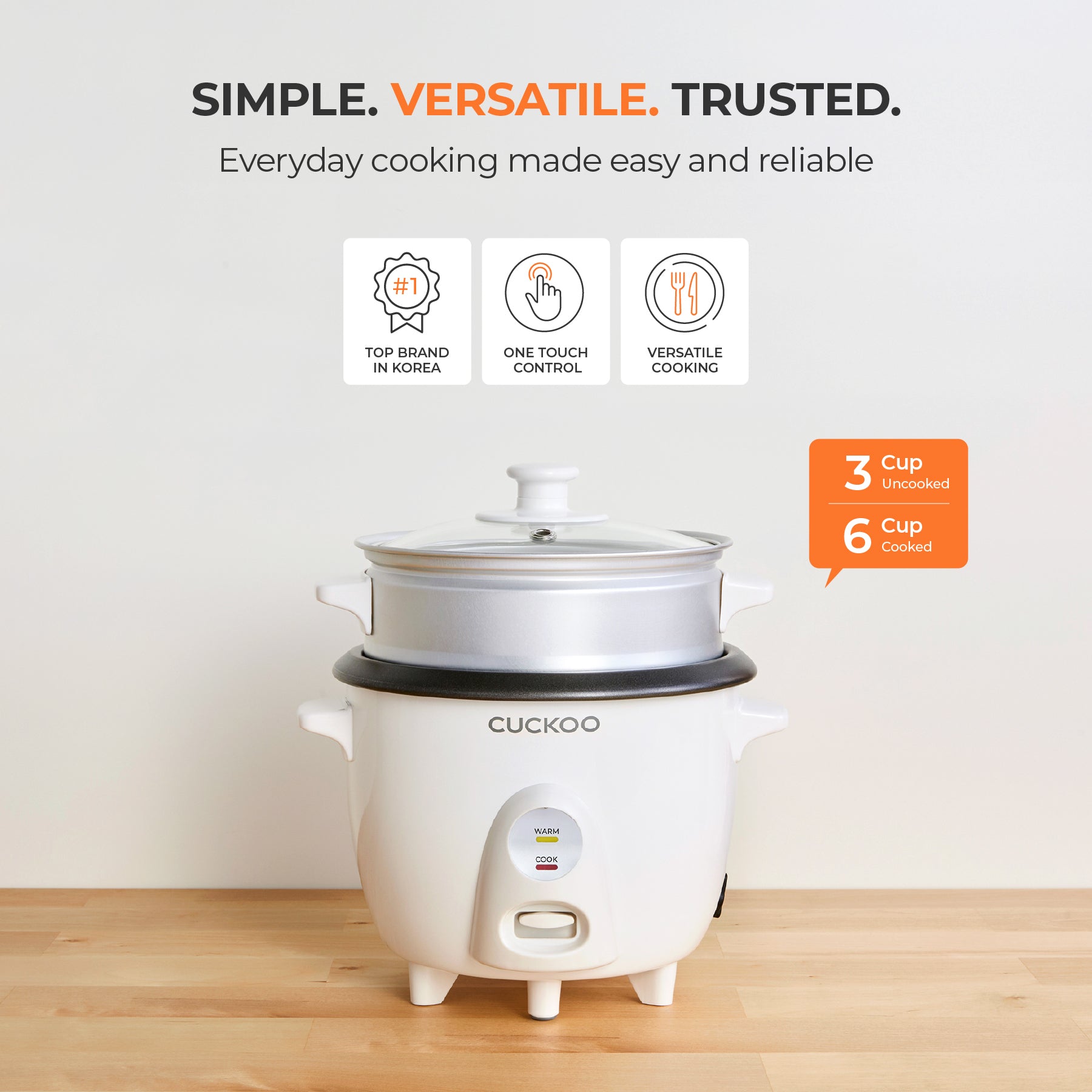 3-Cup One Touch Rice Cooker & Steamer (CR-0301C) – CUCKOO America