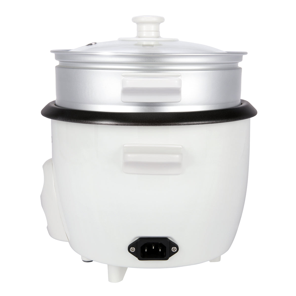 A shot of the left side of the rice cooker CR-0601C ; the power cord socket is located at the bottom.