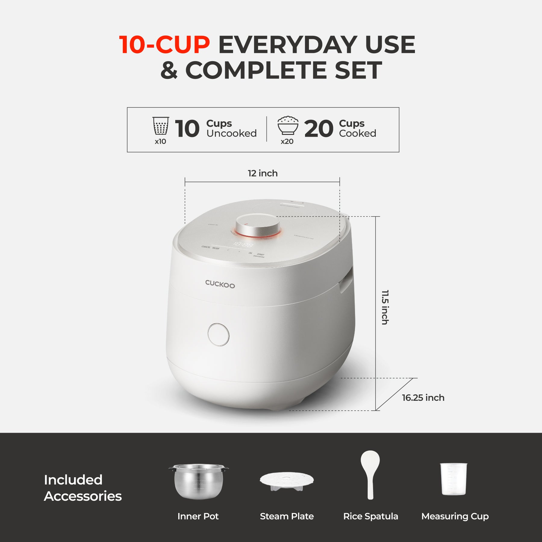 10-Cup IH Twin Pressure Prestige Silence Lumin (CRP-OHTR1009FWS) – Built-in Stainless Steel Inner Pot