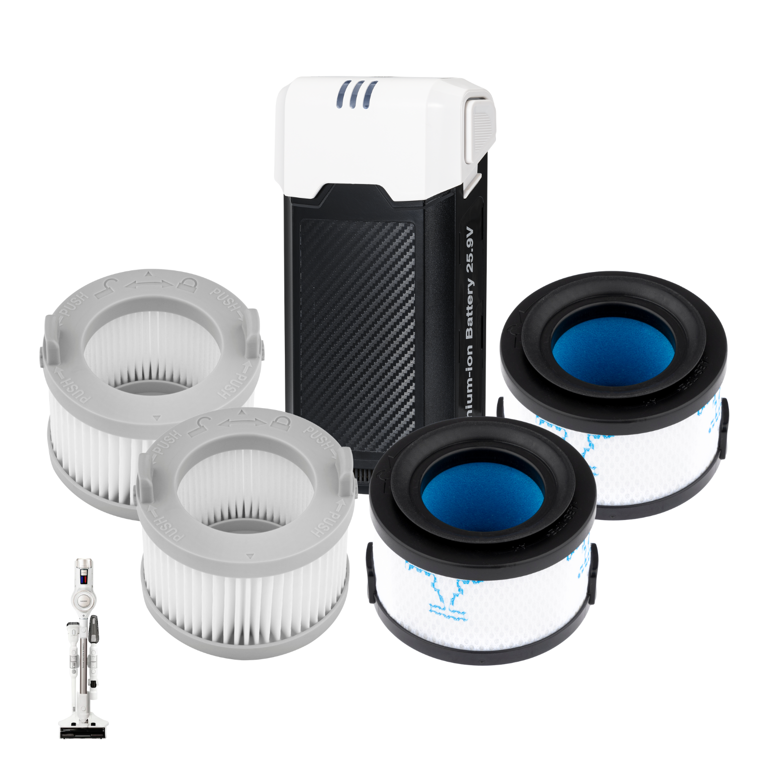 Vacuum Filters & Battery Replacement Bundle for CVC-A1410W (CVCSP-A1412MUS)