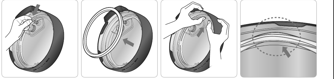 Photos showing how to remove and attach the detachable gasket, described in the steps below